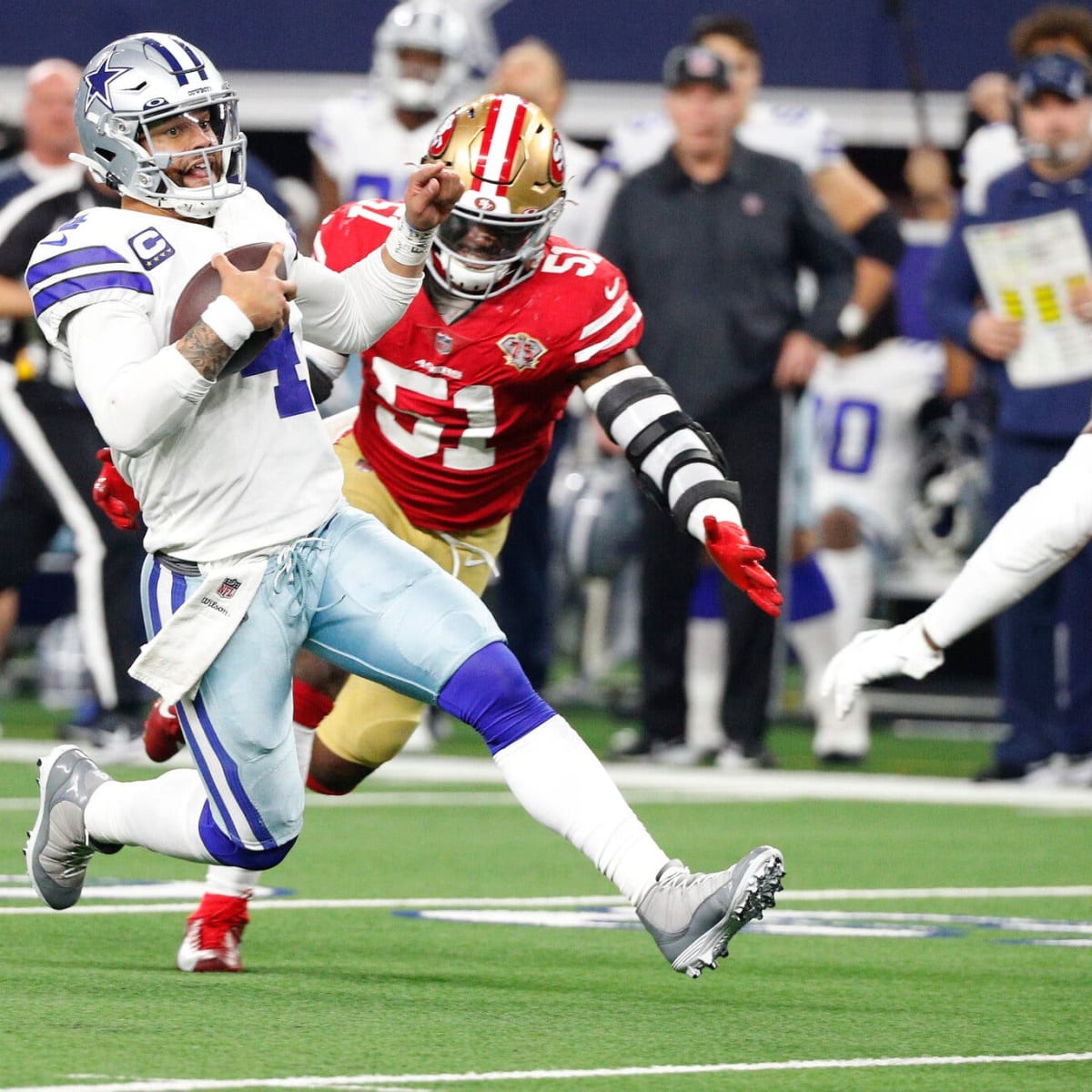 Back Judge Steve Patrick wears a Crucial Catch hat during an NFL football  game between the Carolina Panthers and Dallas Cowboys, Sunday, Oct. 3,  2021, in Arlington, Texas. Dallas won 36-28. (AP