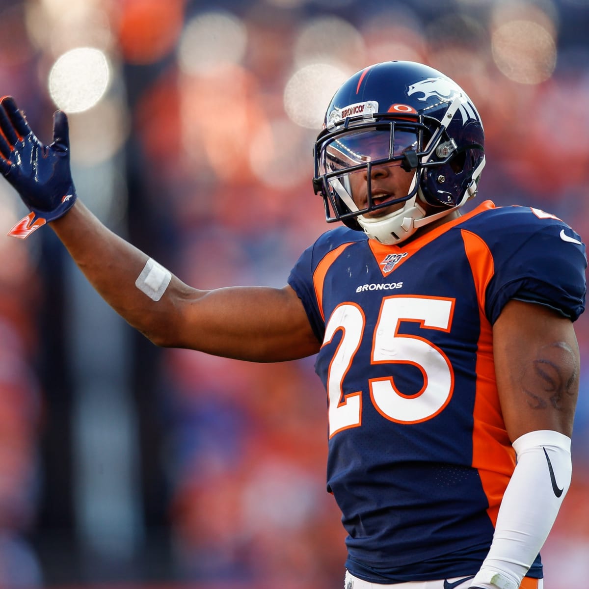 Denver Broncos defensive lineman Jonathan Harris (92) plays against the  Tennessee Titans during the first half of an NFL football game Sunday, Nov.  13, 2022, in Nashville, Tenn. (AP Photo/Mark Zaleski Stock