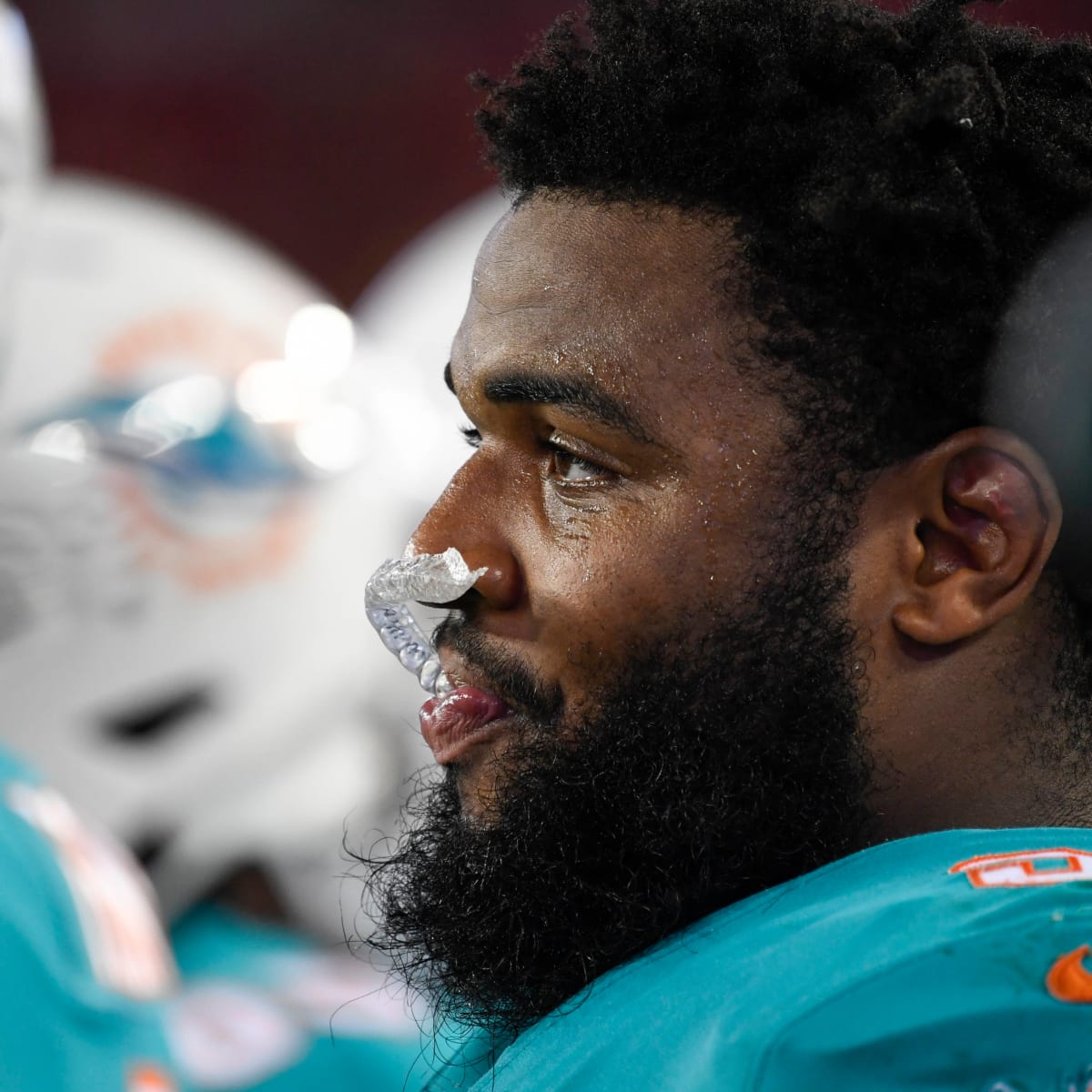 Miami Dolphins defensive tackle Christian Wilkins (94) reacts after a play  during an NFL football game against the San Francisco 49ers, Sunday, Dec.4,  2022, in Santa Clara, Calif. (AP Photo/Scot Tucker Stock