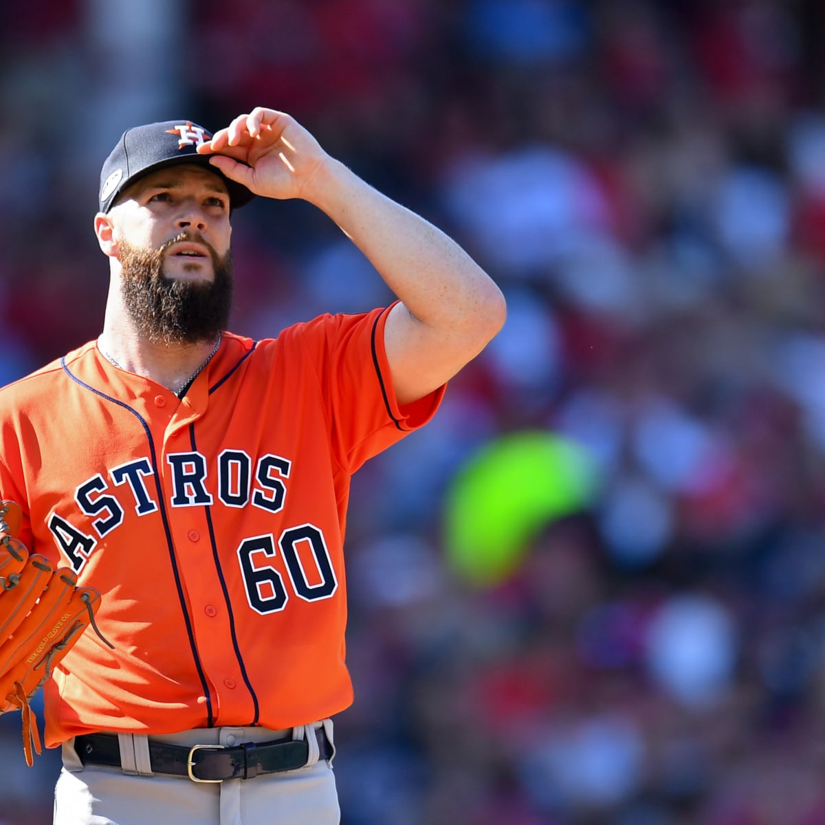 Dallas Keuchel of the Houston Astros waits on the field before the