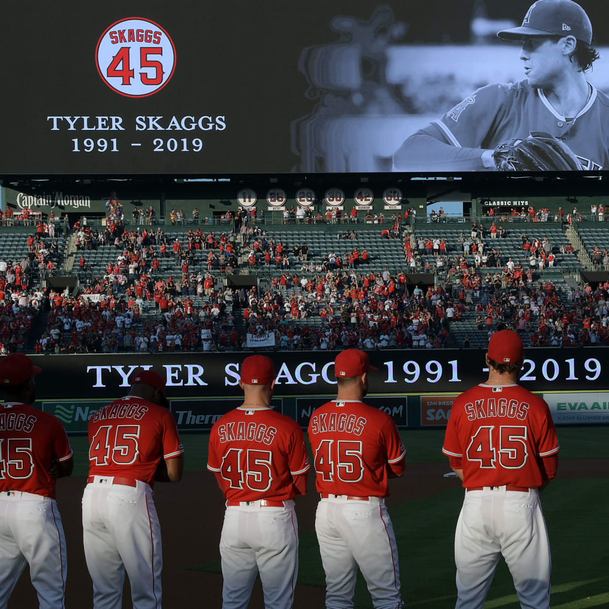 Angels honor Tyler Skaggs with No. 45 jerseys, Mike Trout homers