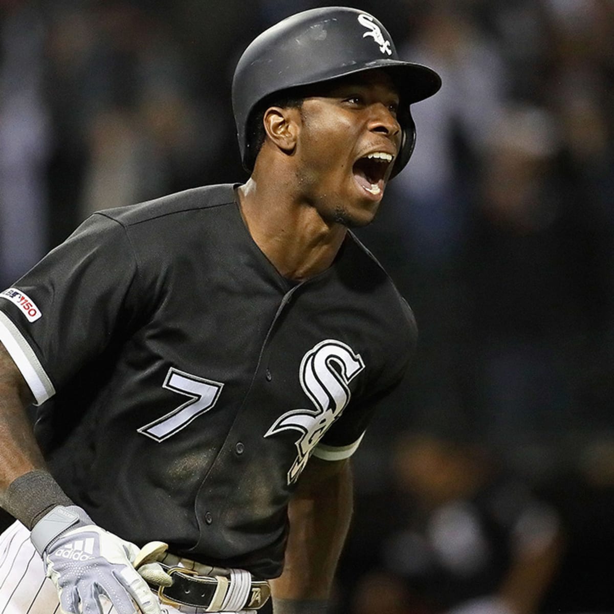 Tim Anderson of the Chicago White Sox celebrates in the dugout