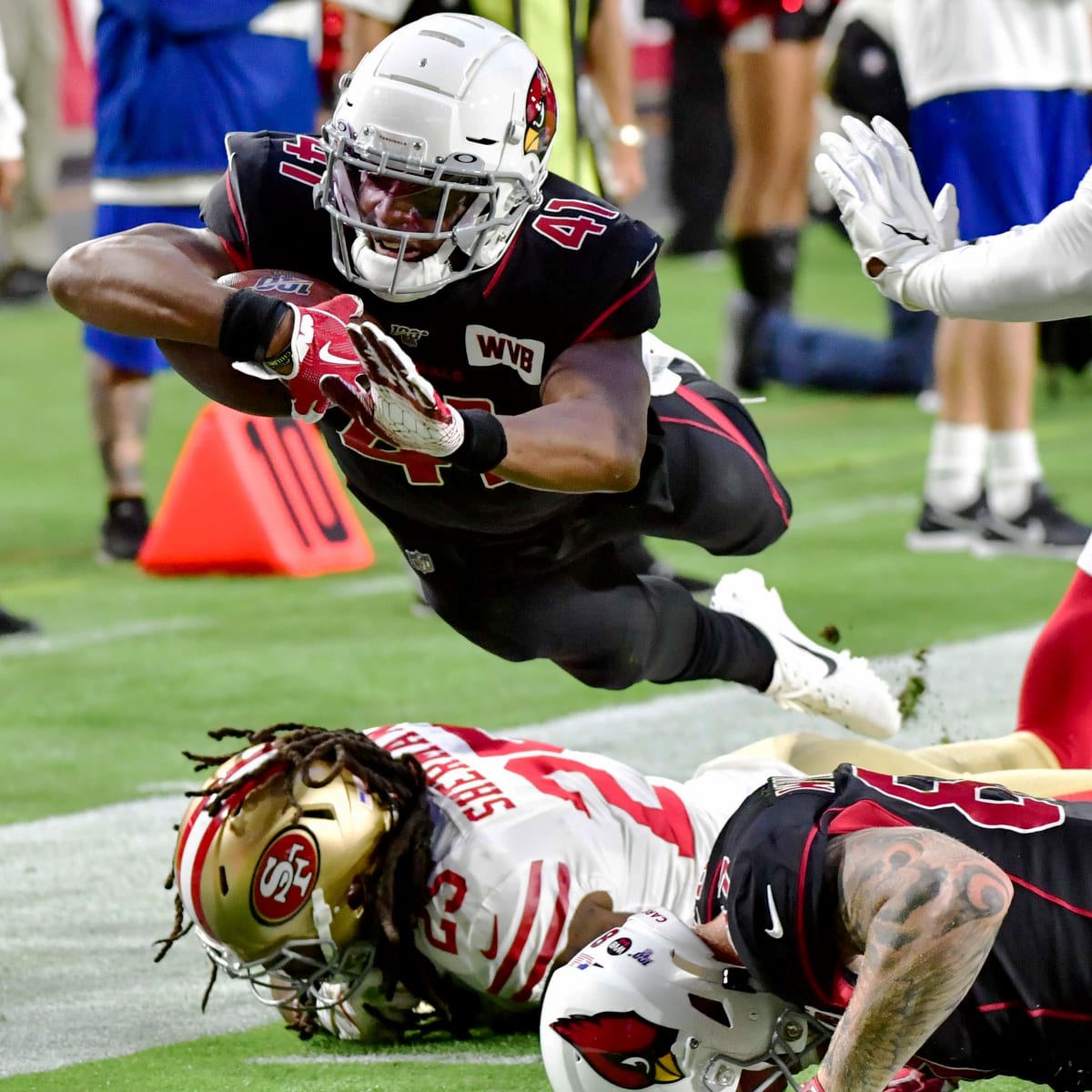 Arizona Cardinals running back Kenyan Drake (41) reacts on the field during  an NFL football game against the San Francisco 49ers, Saturday, Dec. 26,  2020, in Glendale, Ariz. (AP Photo/Jennifer Stewart Stock