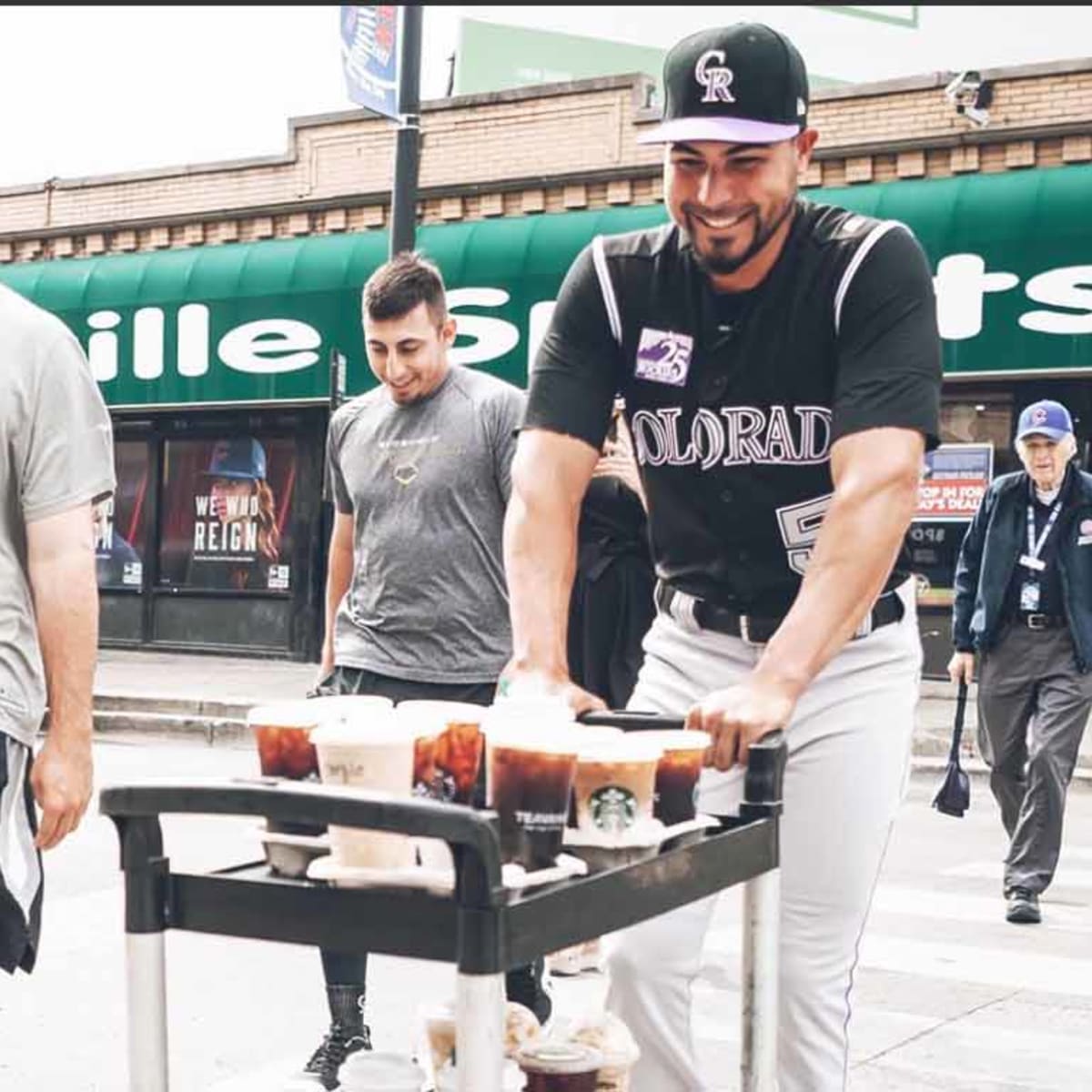 Rockies rookies are sent on a coffee run in full uniform at