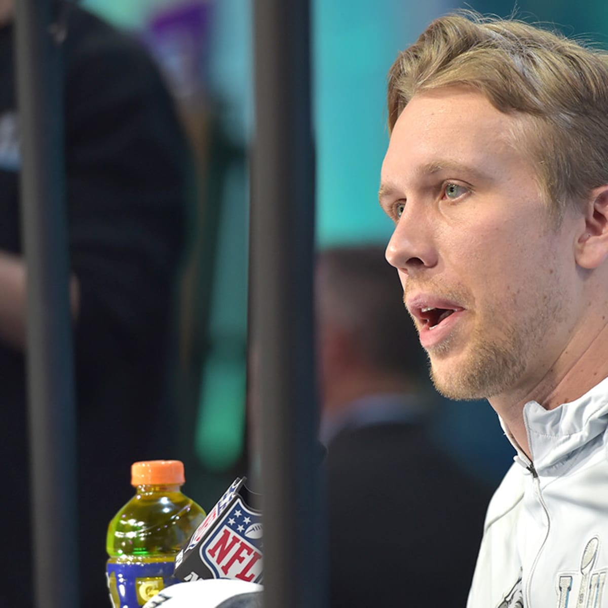 Philadelphia Eagles quarterback Nick Foles salutes team-mates