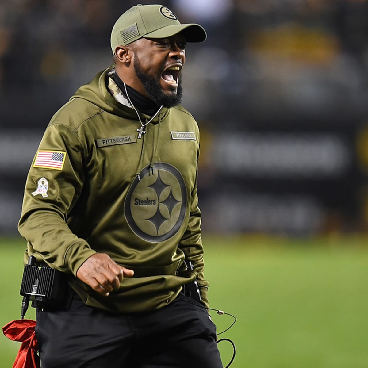 Mike Tomlin's Salute To Service Hoodie From Sunday On Display In