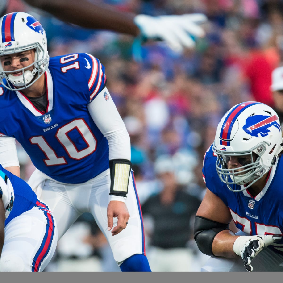 Buffalo Bills quarterback AJ McCarron (10) throws against the