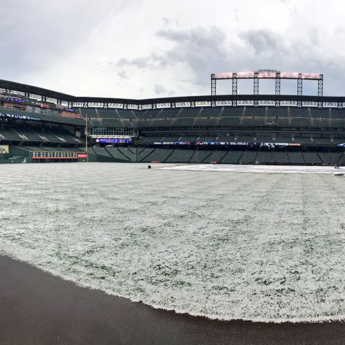 Crazy hail drops at Coors Field in Denver 