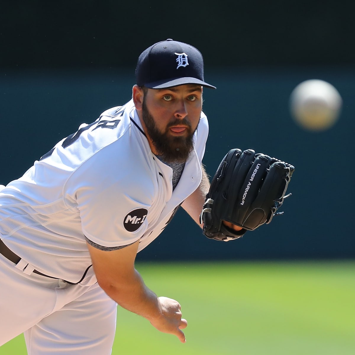 Detroit Tigers' Michael Fulmer reacts to dominance out of the bullpen