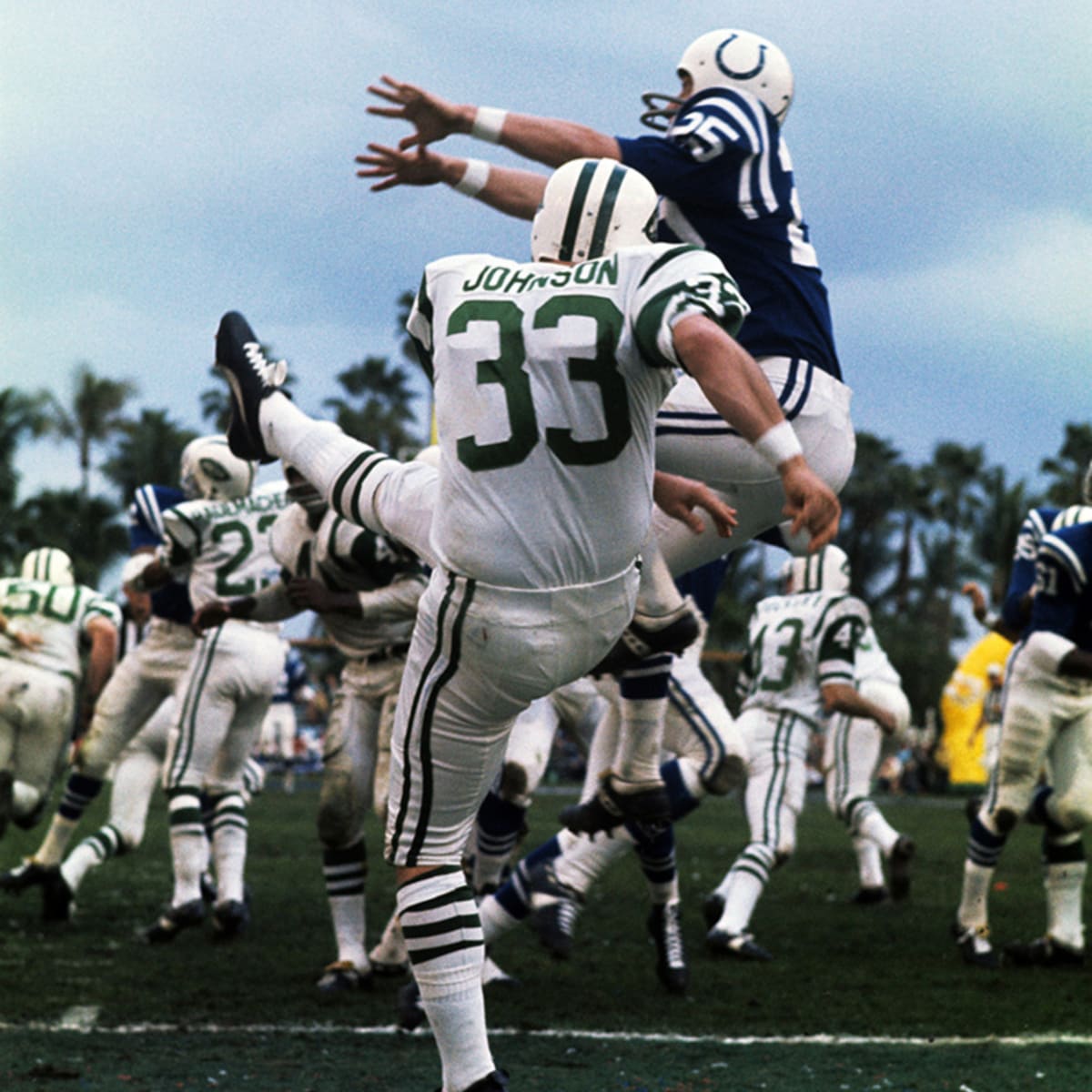 Closeup of New York Jets John Riggins on sidelines during game vs