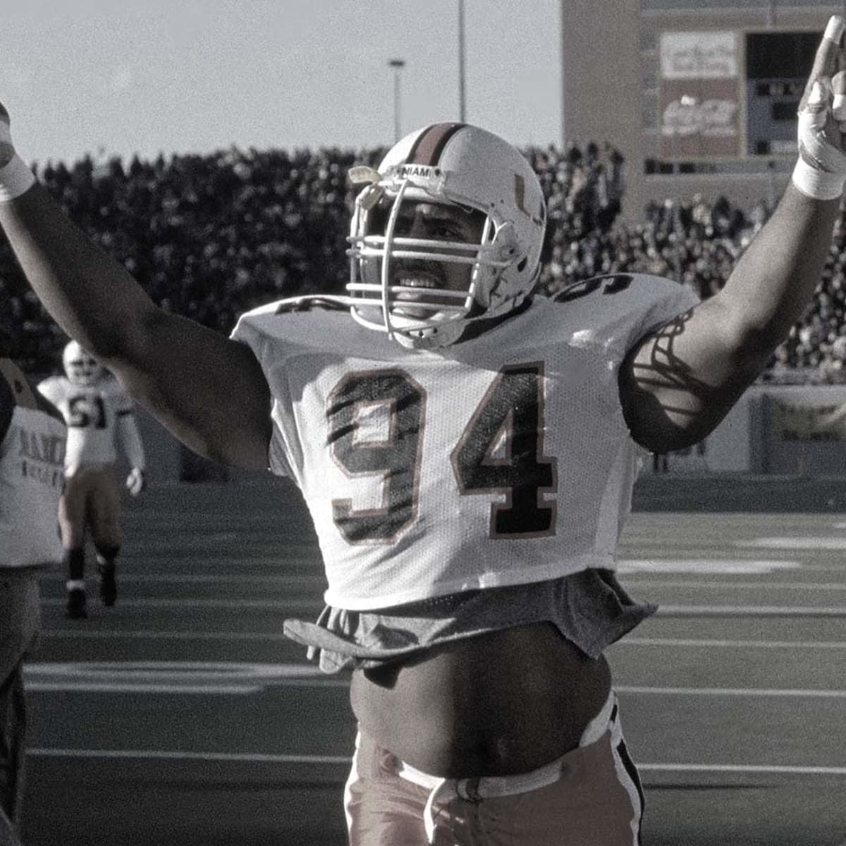 Warren Sapp of the Miami Hurricanes gets ready to move at the snap