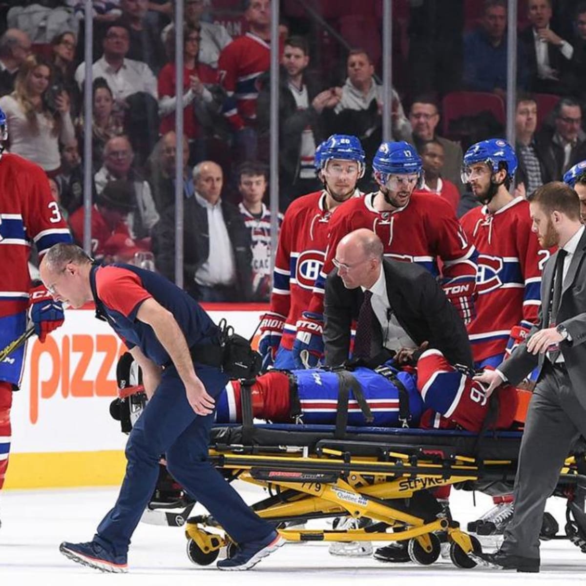 Sabres G Hackett taken off ice on stretcher