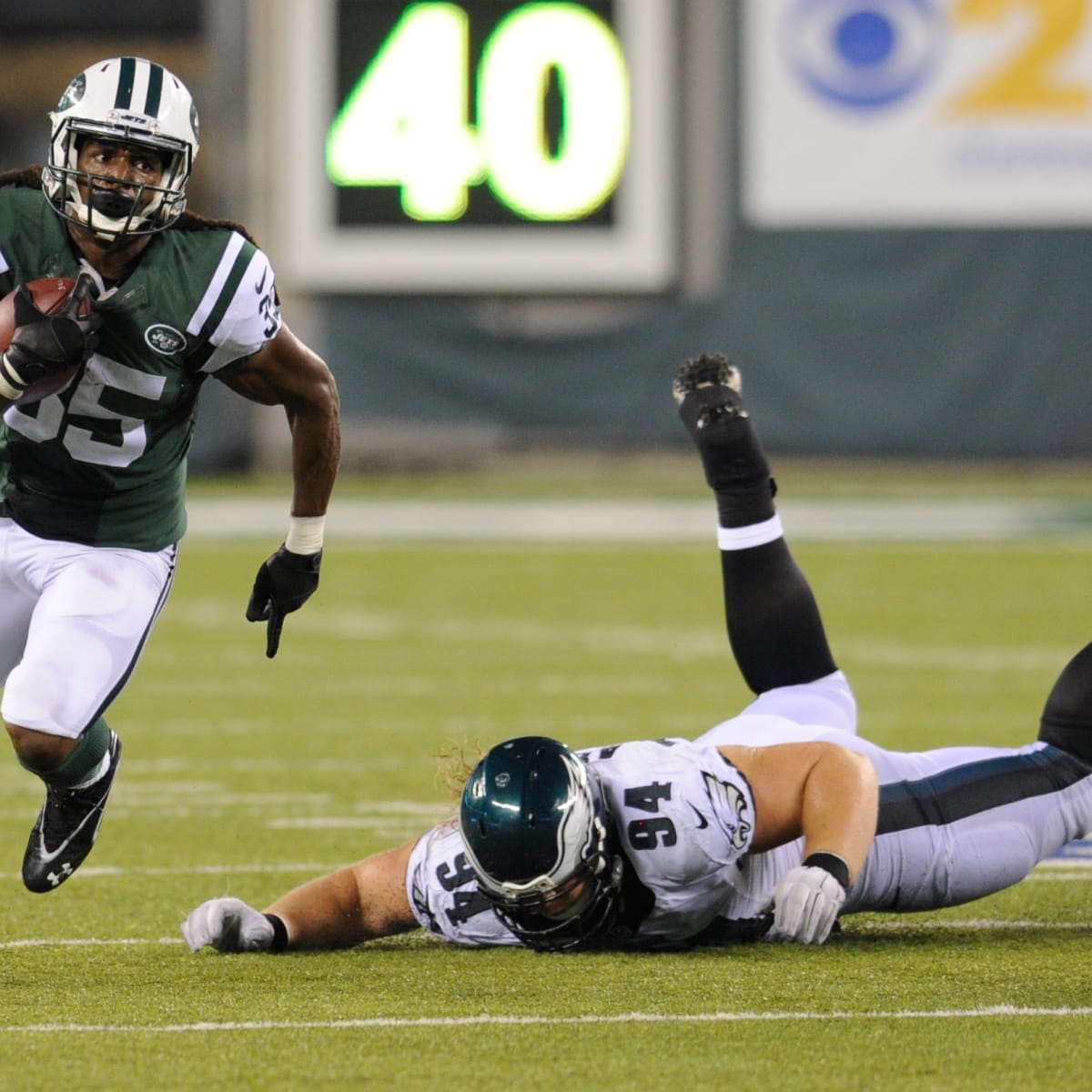 Houston Texans J.J. Watt tackles New York Jets Tim Tebow who runs for 13  yards in the fourth quarter in week 5 of the NFL season at MetLife Stadium  in East Rutherford