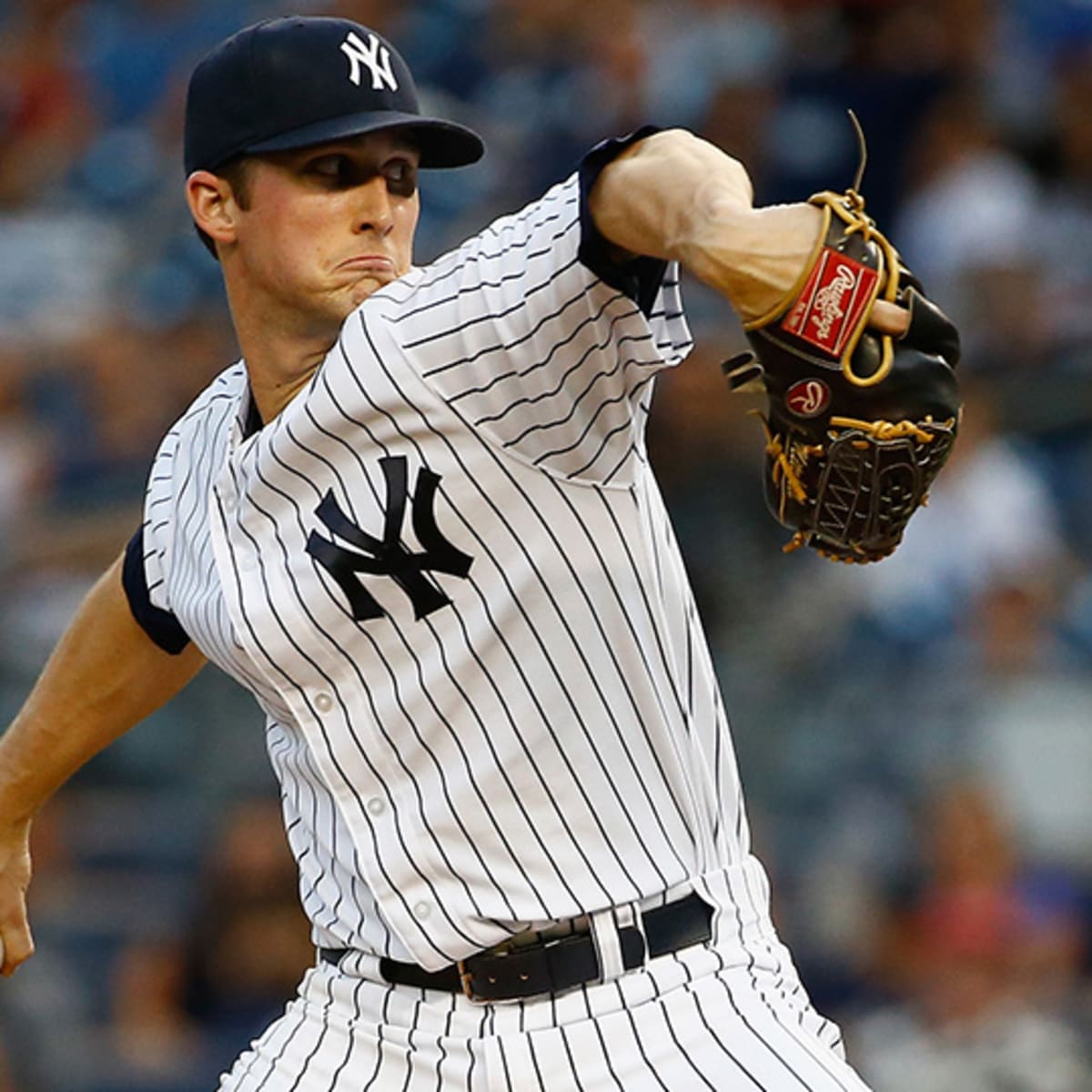 New York Yankees manager JOE GIRARDI takes the ball from BRYAN MITCHELL