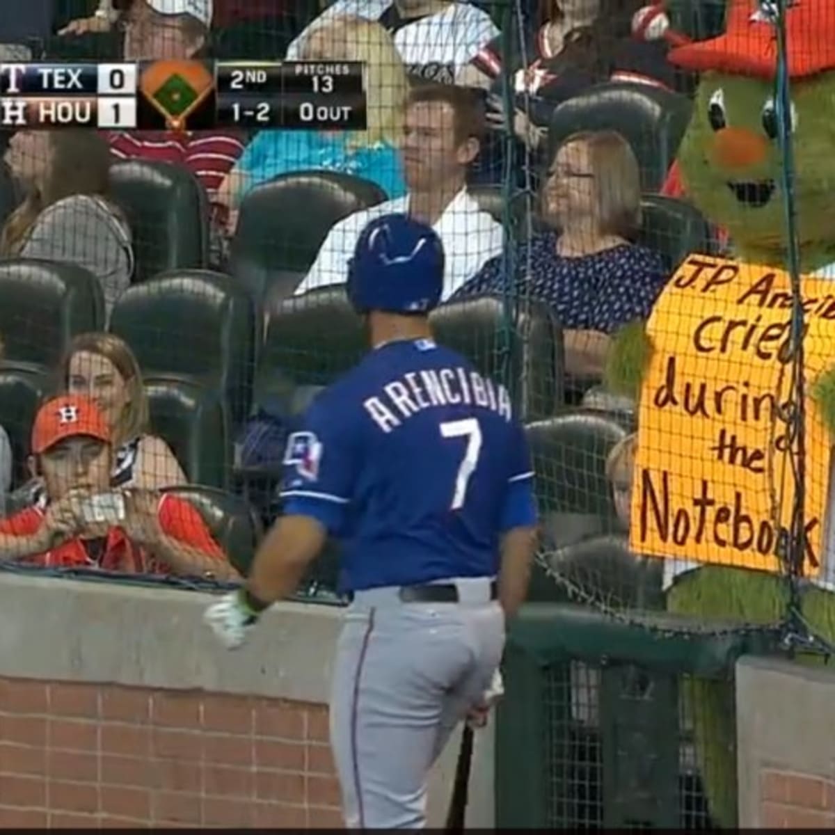 GIF: J.P. Arencibia hits Astros mascot in groin for trolling him on deck