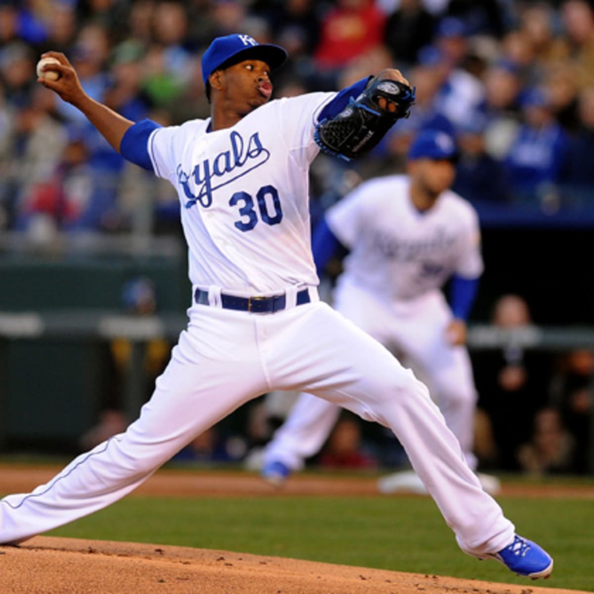 Kansas City Royals starting pitcher Yordano Ventura (30) high