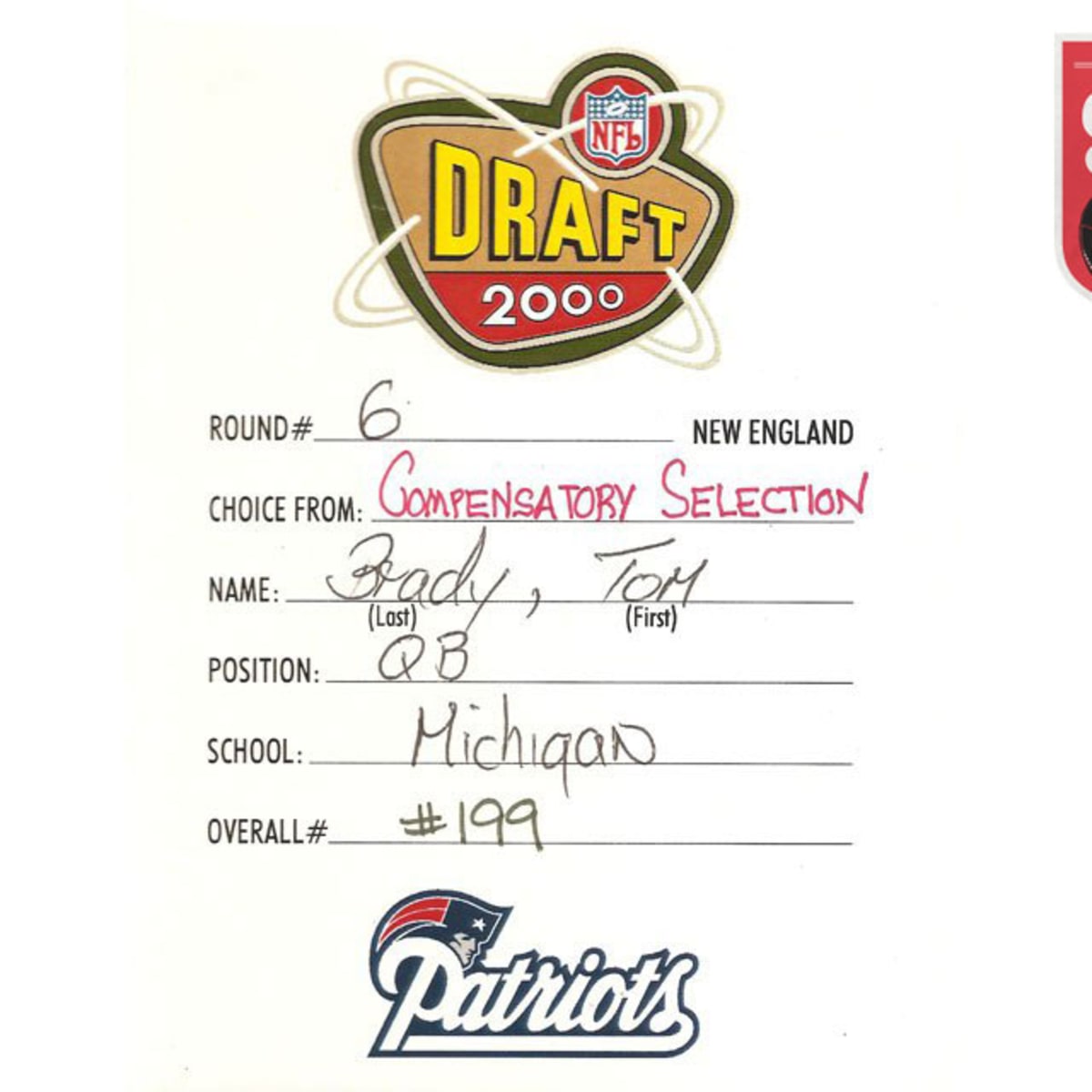 Tom Brady's draft card  Pro Football Hall of Fame