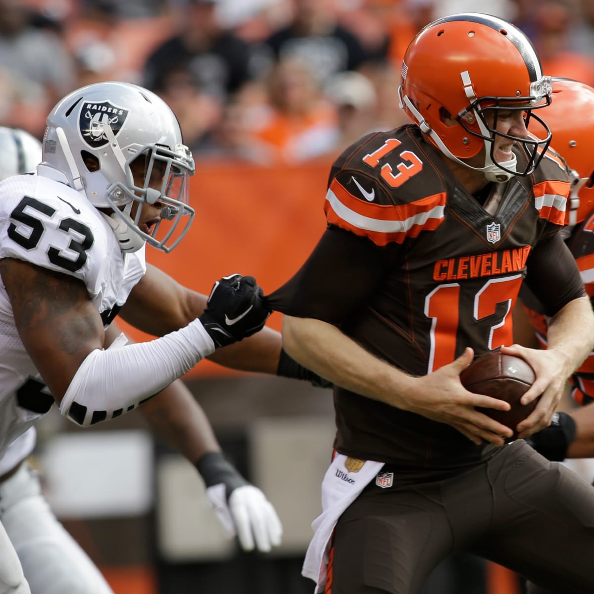 Raiders end 11-game road losing streak with 27-20 win at Cleveland