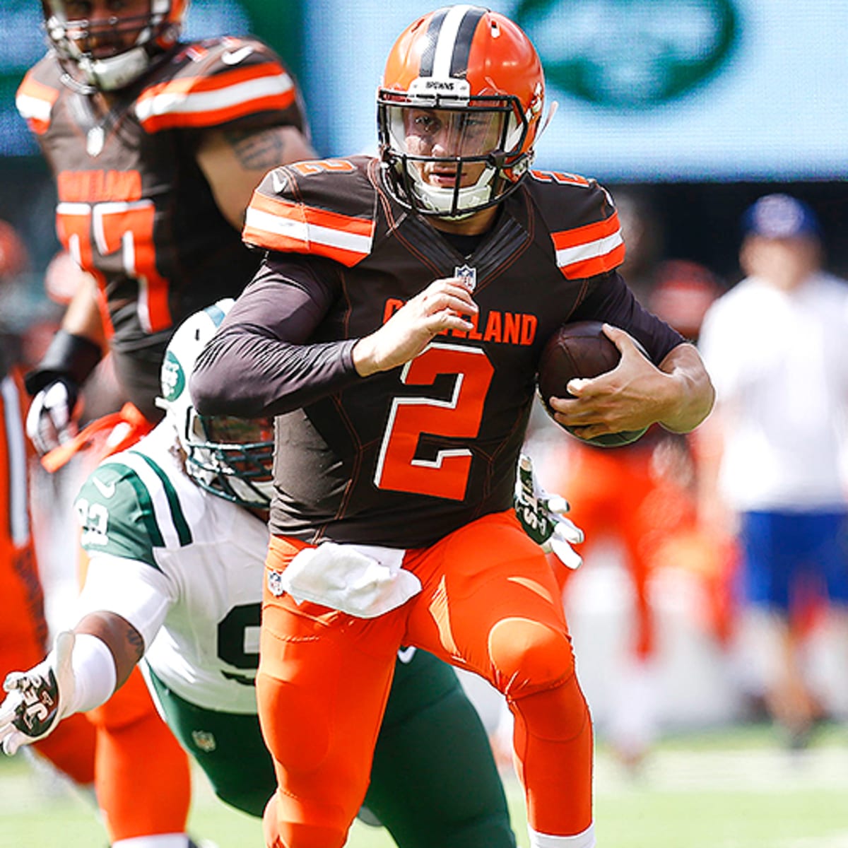 September 13, 2015, Cleveland Browns quarterback Johnny Manziel (2) in  action during the NFL game between the Cleveland Browns and the New York  Jets at MetLife Stadium in East Rutherford, New Jersey.