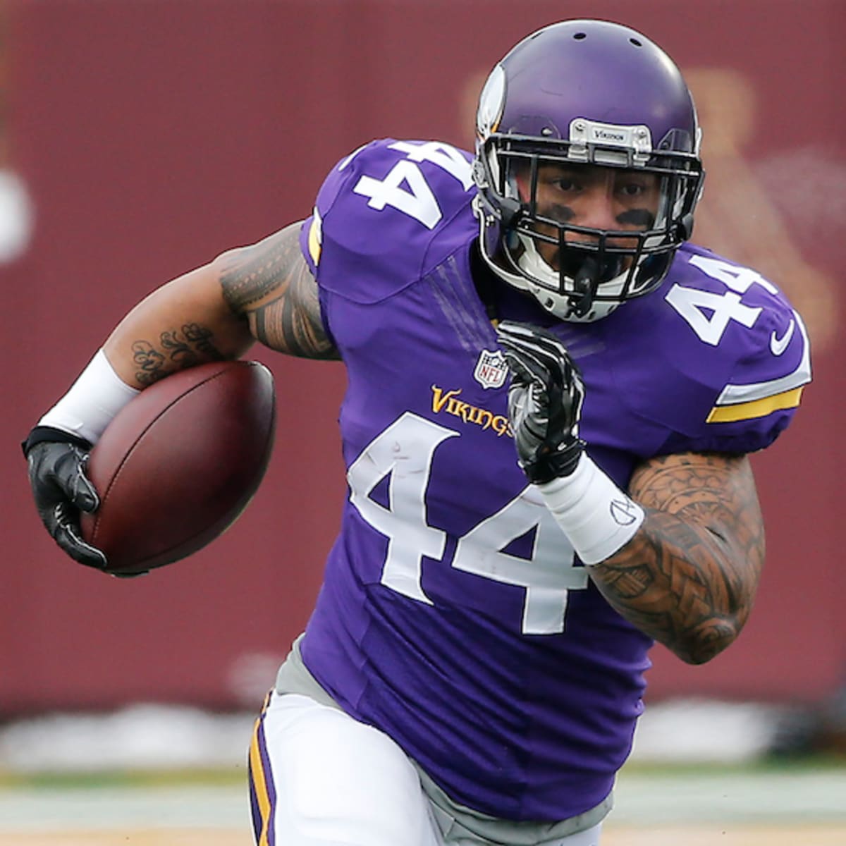 Minneapolis, MN, USA. 2nd Nov, 2014. Minnesota Vikings running back Matt  Asiata (44) celebrates a touchdown against the Washington Redskins at TCF  Stadium in Minneapolis, MN.Craig Lassig/CSM/Alamy Live News Stock Photo 