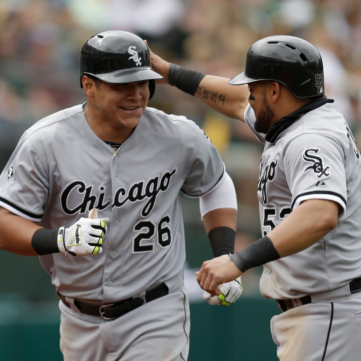 Chicago White Sox shortstop Alexei Ramirez wears a Boston Strong