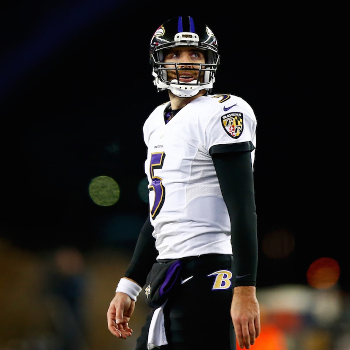 Baltimore Ravens Joe Flacco throws a pass in the fourth quarter against the  New England Patriots in the AFC Championship Game at Gillette Stadium in  Foxboro Massachusetts on January 22, 2012. The