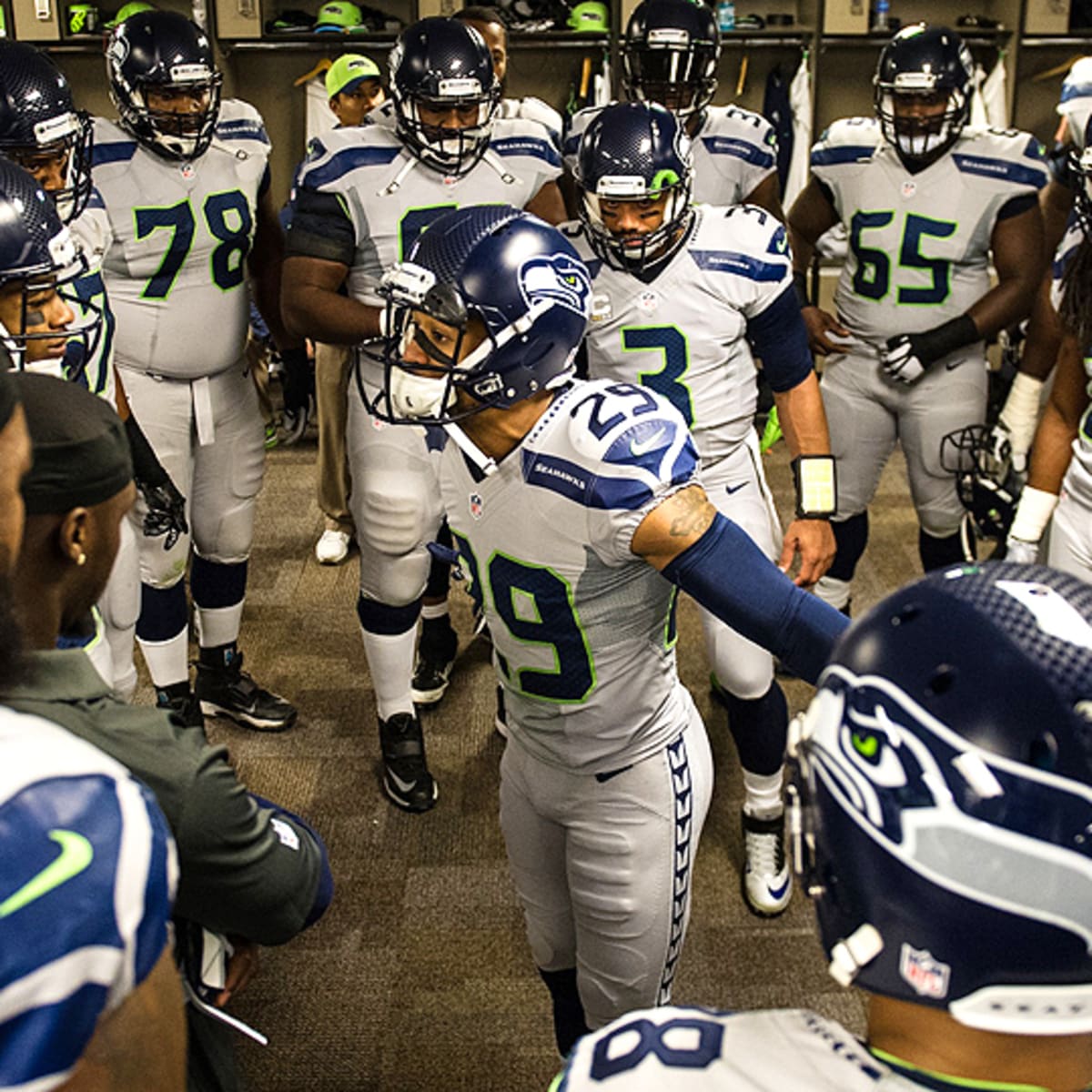 Earl Thomas of the Seattle Seahawks looks on before the game against