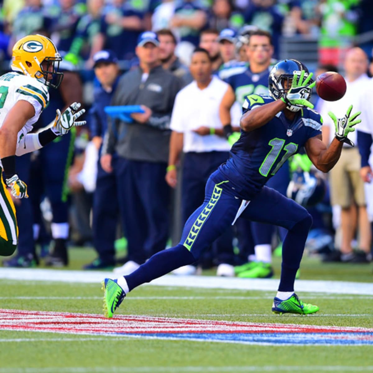 Seattle Seahawks' Percy Harvin (11) jogs on the field at an NFL football  practice Tuesday, Jan. 7, 2014, in Kirkland, Wash. The Seahawks play the  New Orleans Saints Saturday in an NFC