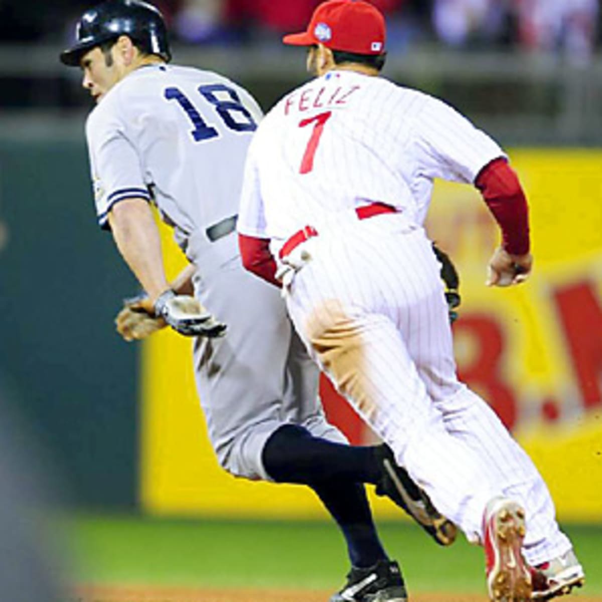 Johnny Damon, of the Boston Red Sox, breaks his bat on a fastball, in the  first inning, as the Boston Red Sox face the New York Yankees, in Game 5,  of the