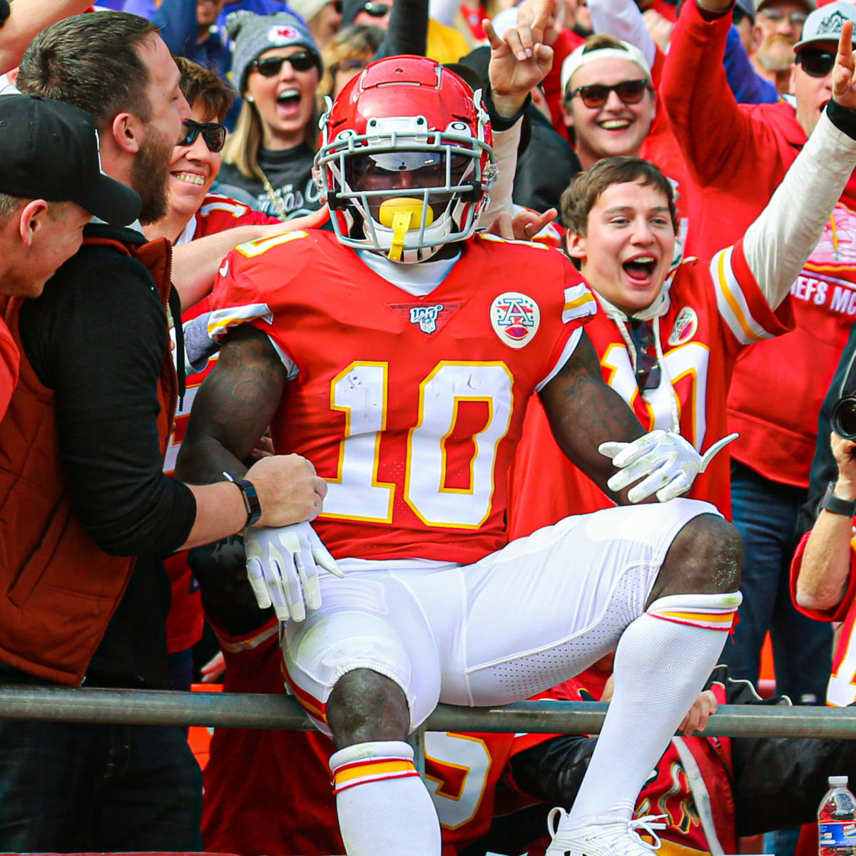 Kansas City Chiefs' Tyreek Hill (10) celebrates during the second half of  the NFL Super Bowl 54 …