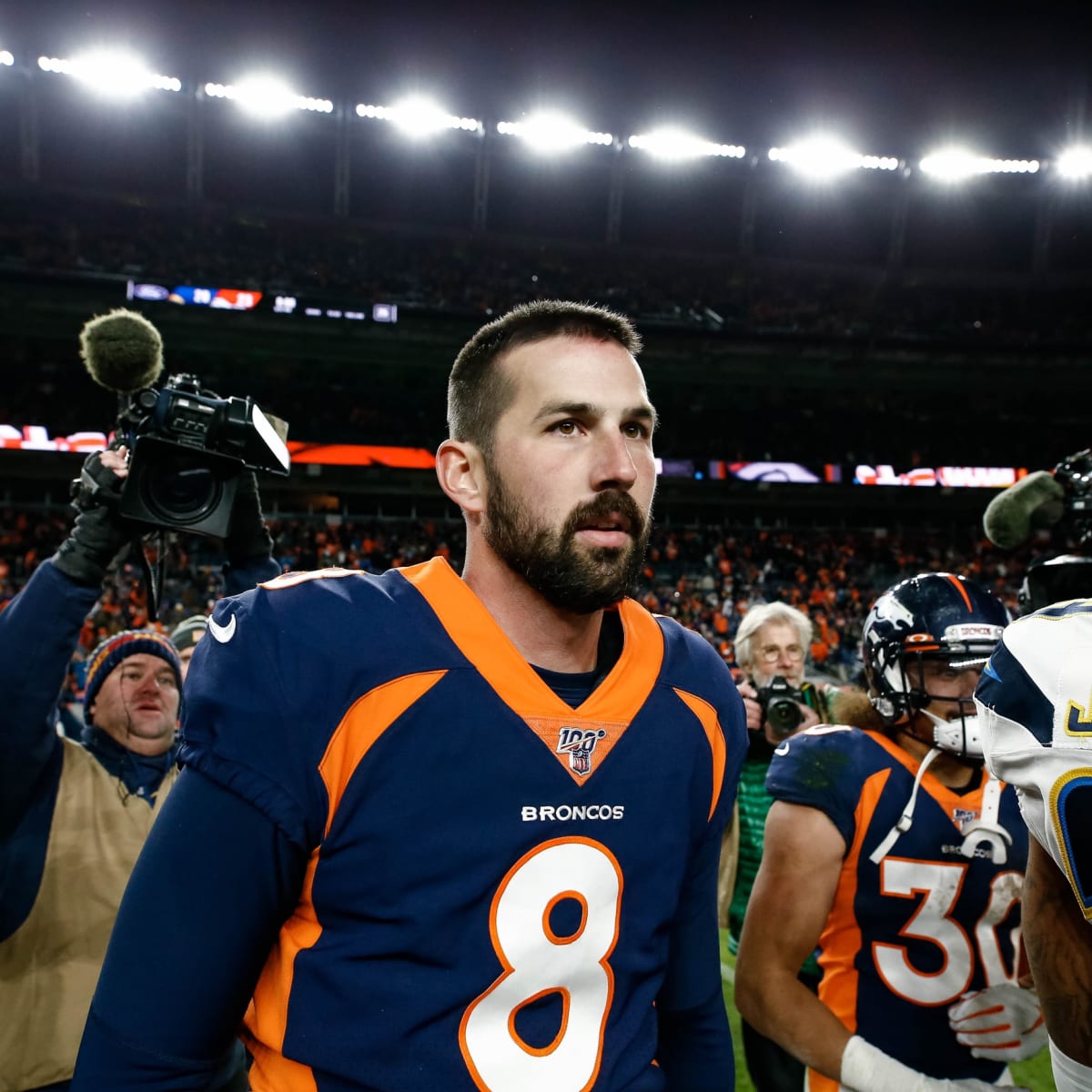 Denver Broncos place kicker Brandon McManus (8) against the New