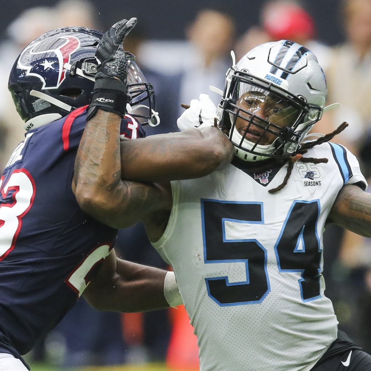 Helmet of Carolina Panthers outside linebacker Shaq Thompson (54