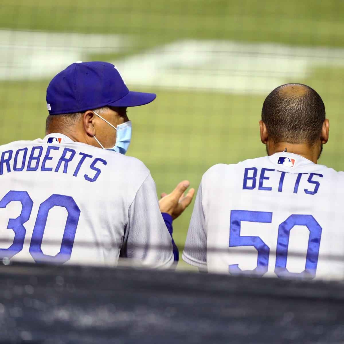 In the dugout with L.A. Dodgers head manager Dave Roberts