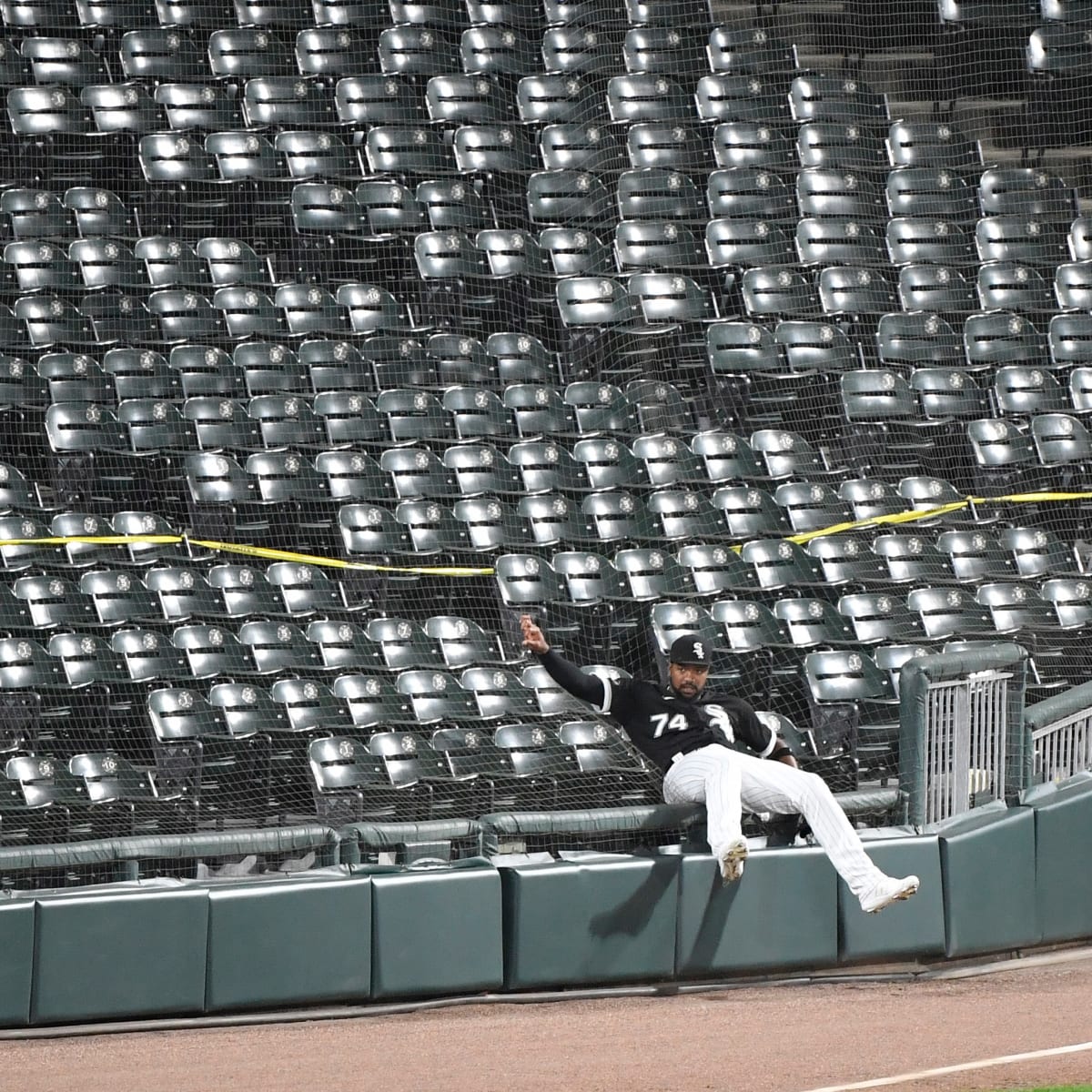 Eloy Jimenez of the Chicago White Sox looks on during pregame