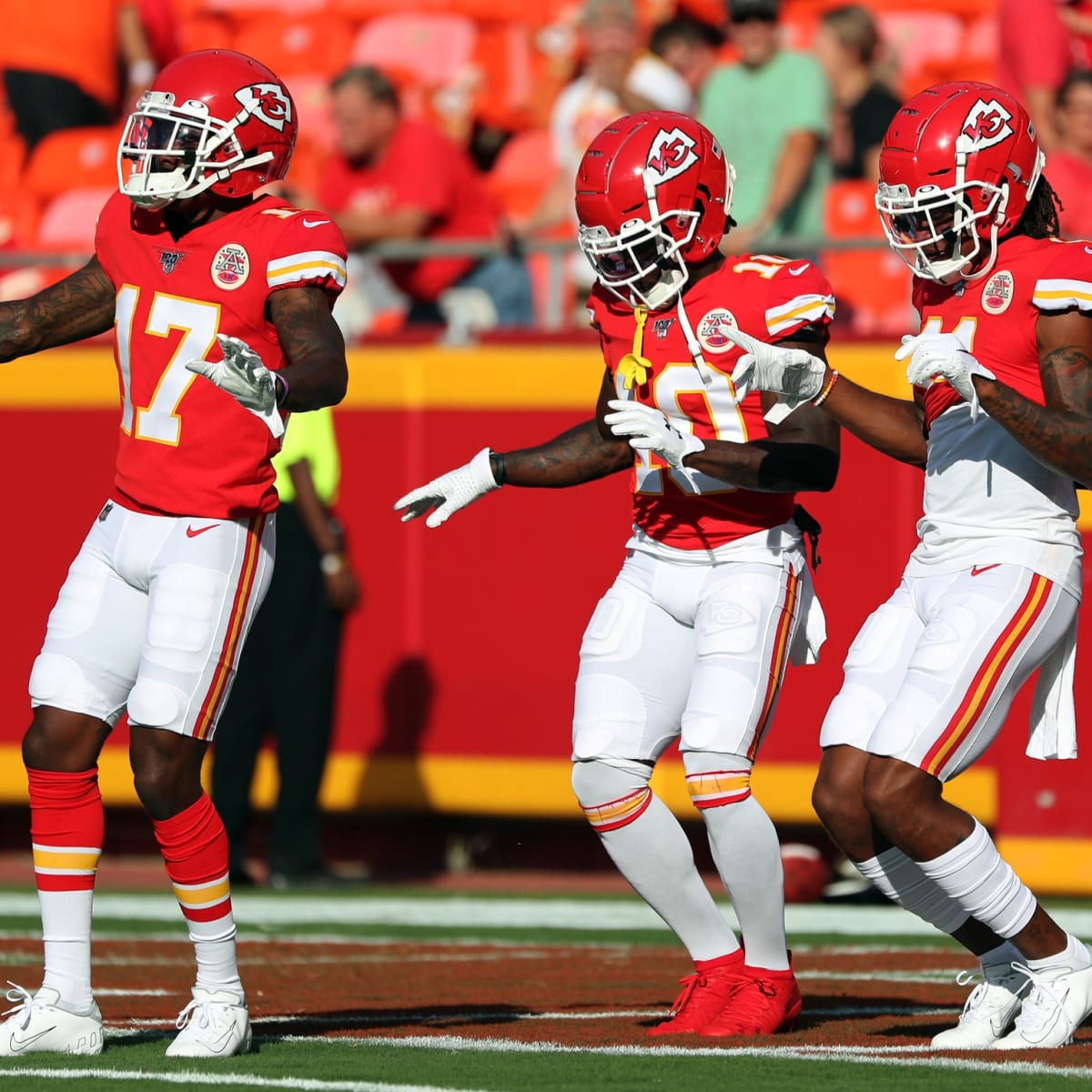 Kansas City Chiefs wide receiver Sammy Watkins (14) is tacklled by