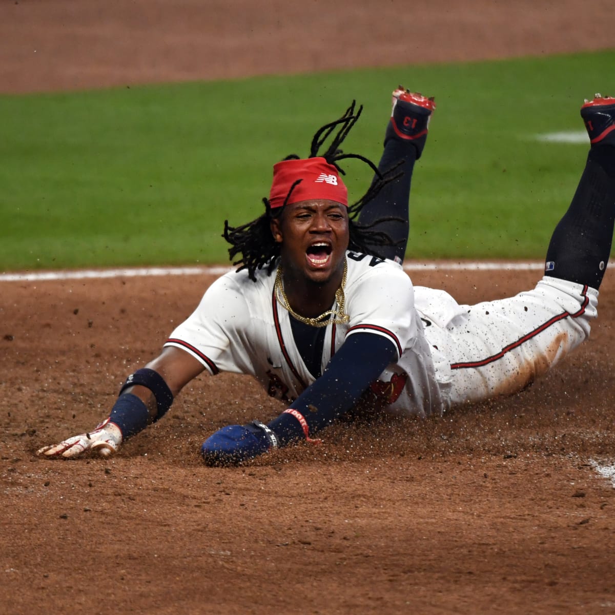 Braves' Ronald Acuña Jr. hit on the left elbow by a pitch, leaves