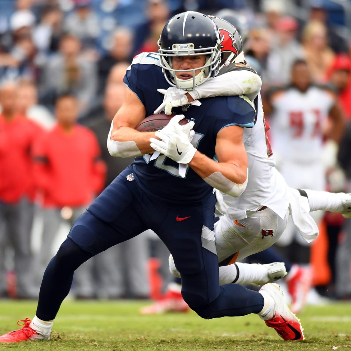 Tennessee Titans wide receiver Adam Humphries (10) stands for the