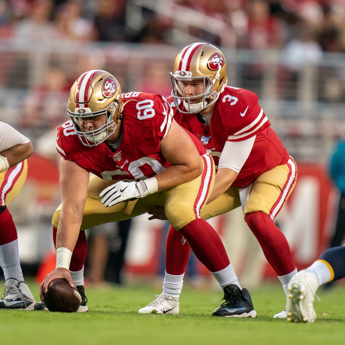 San Francisco 49ers guard Daniel Brunskill (60) spikes the ball