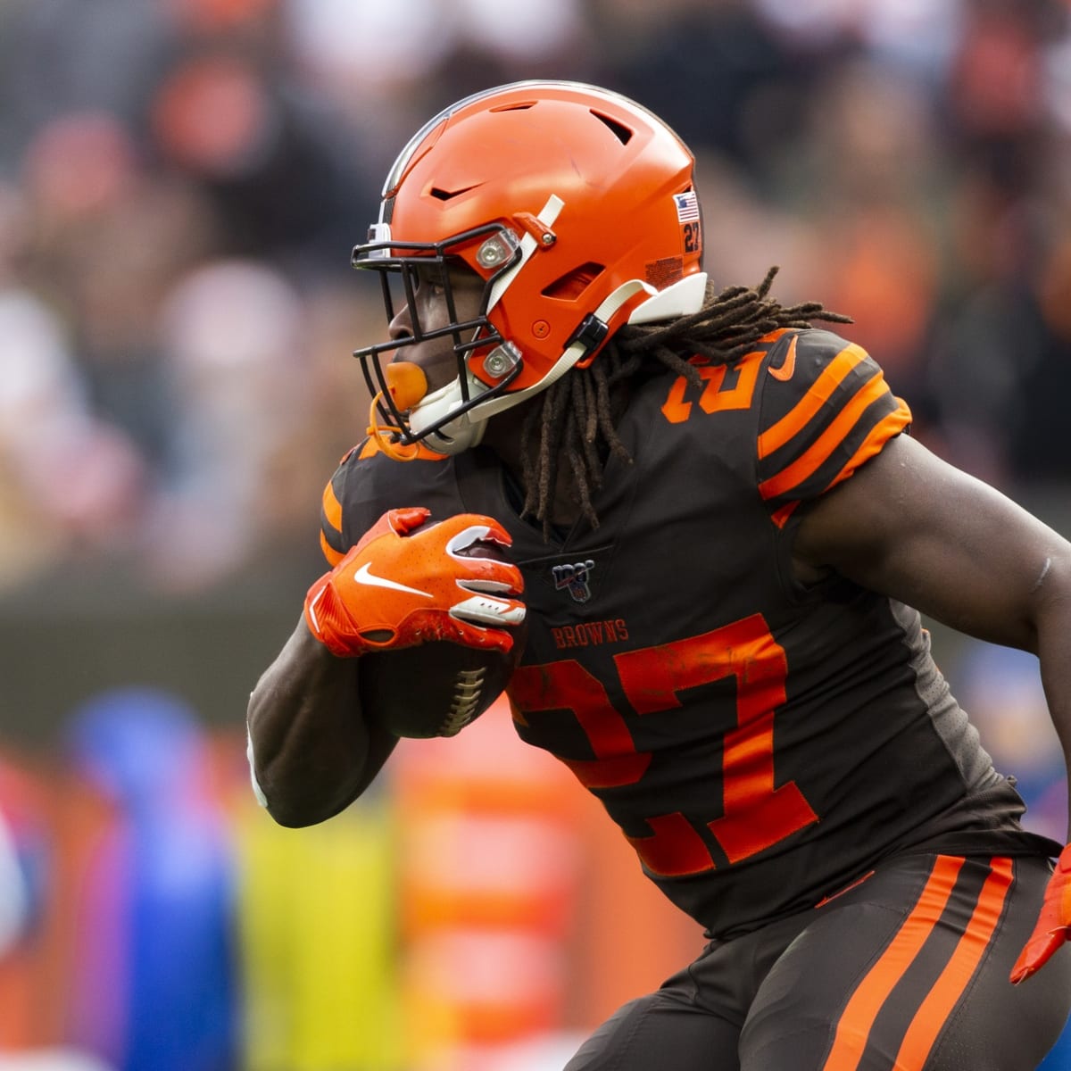 Cleveland Browns running back Kareem Hunt celebrates after scoring against  the Carolina Panthers during the first half of an NFL football game on  Sunday, Sept. 11, 2022, in Charlotte, N.C. (AP Photo/Rusty