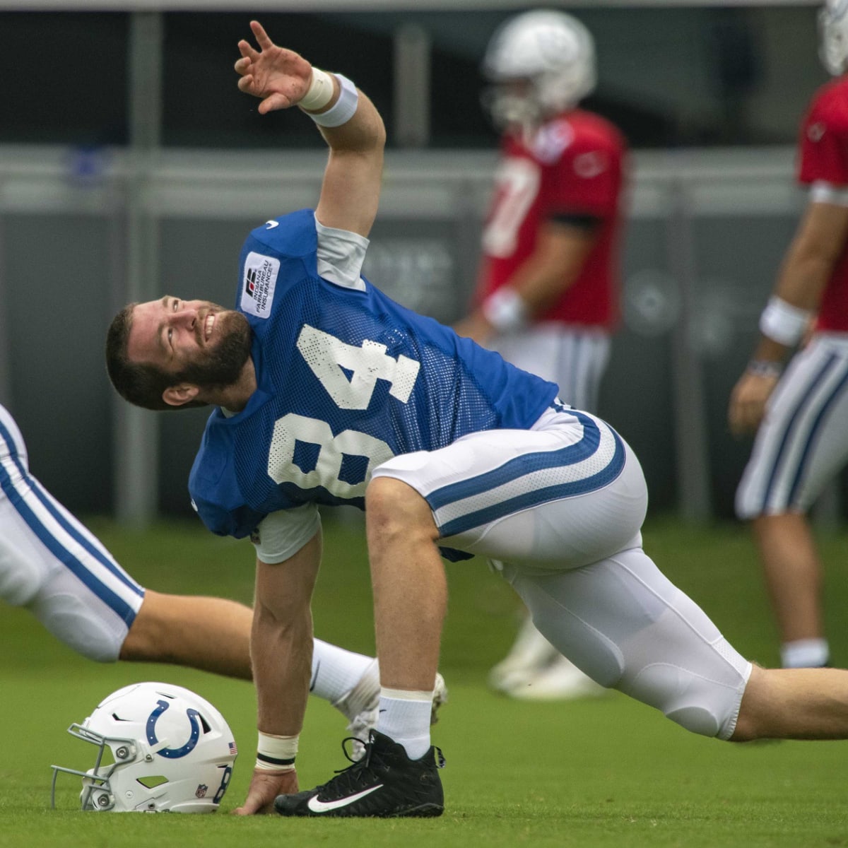 Indianapolis Colts tight end Mo Alie-Cox (81) runs a drill as the