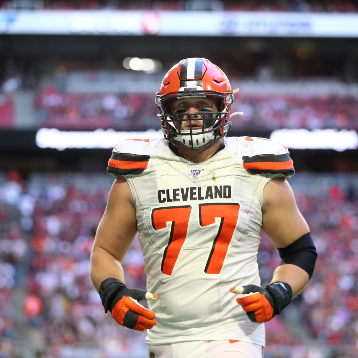 Cleveland Browns guard Wyatt Teller (77) looks to make a block during an NFL  football game against the Houston Texans, Sunday, Nov. 15, 2020, in  Cleveland. (AP Photo/Kirk Irwin Stock Photo - Alamy