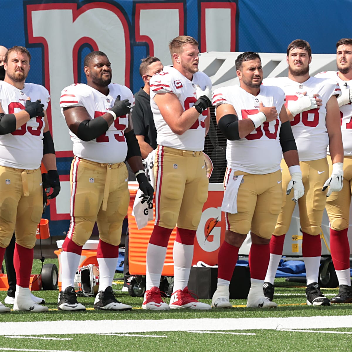 Guards fare well on 49ers' offensive line but Brunskill, McGlinchey hurt