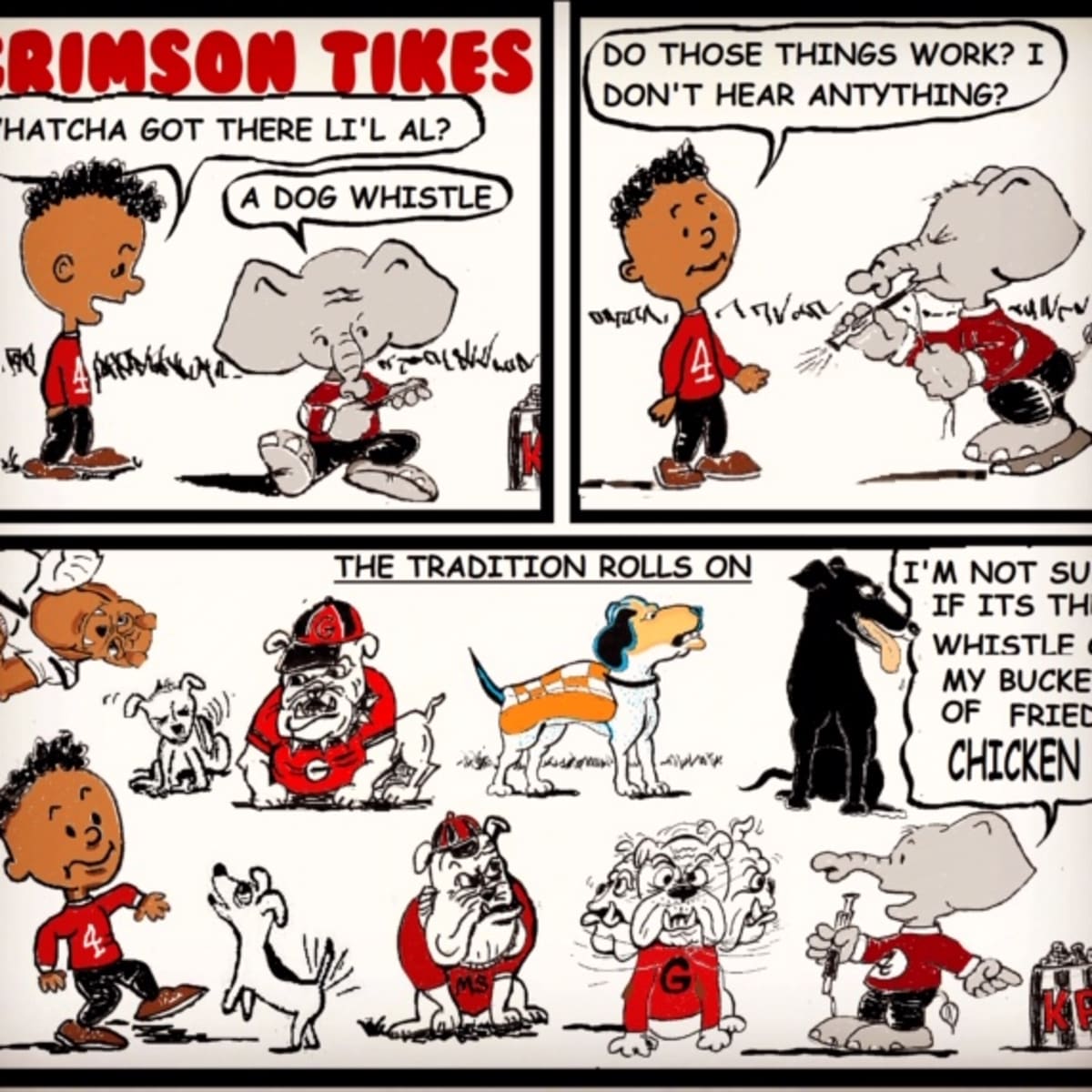 Alabama football-The Sunday Cartoon-Crimson Tikes-Dog Whistle