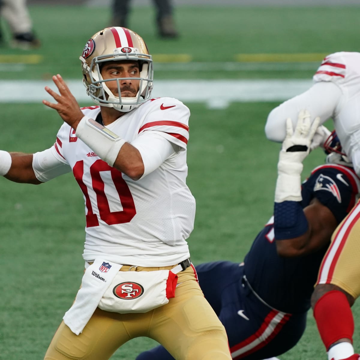 San Francisco 49ers quarterback Jimmy Garoppolo during an NFL football game  against the Seattle Seahawks, Sunday, Dec. 5, 2021, in Seattle. The Seahawks  won 30-23. (AP Photo/Ben VanHouten Stock Photo - Alamy