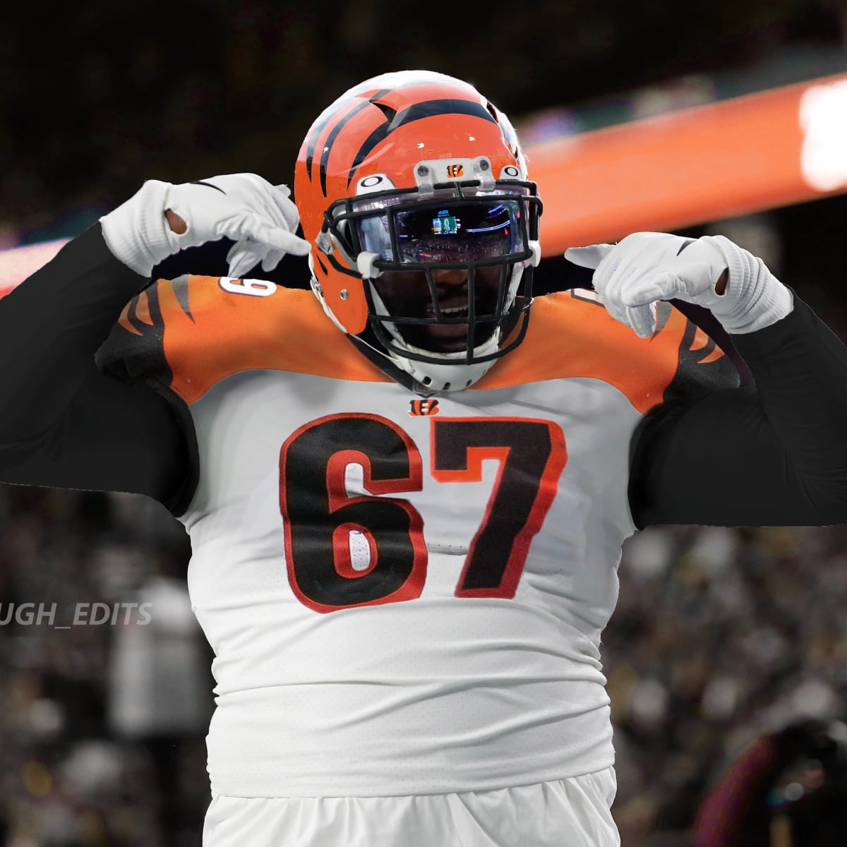 Cincinnati Bengals guard Quinton Spain (67) sits on the sidelines as  confetti falls on the field at the end of the NFL Super Bowl 56 football  game, Sunday, Feb. 13, 2022, in