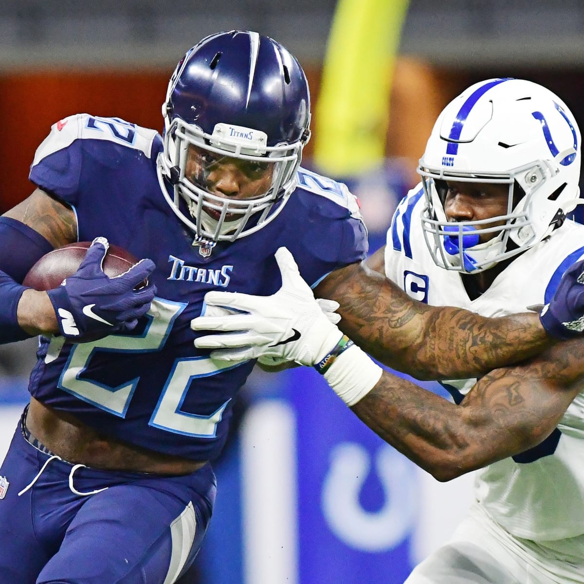 Indianapolis, Indiana, USA. 18th Nov, 2018. Indianapolis Colts linebacker Darius  Leonard (53) during NFL football game action between the Tennessee Titans  and the Indianapolis Colts at Lucas Oil Stadium in Indianapolis, Indiana.