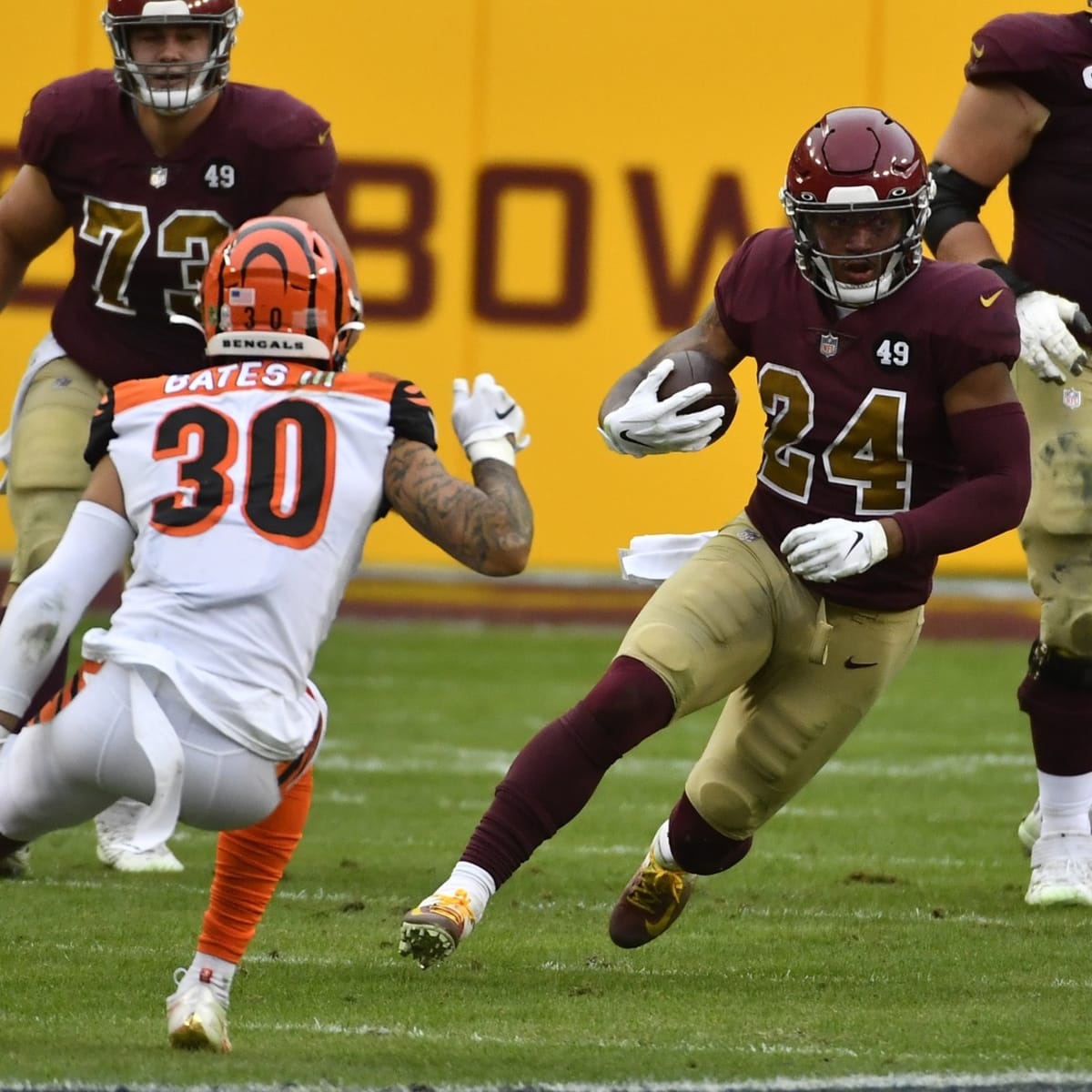 Washington Commanders running back Antonio Gibson soars over line of  scrimmage for pile-up TD