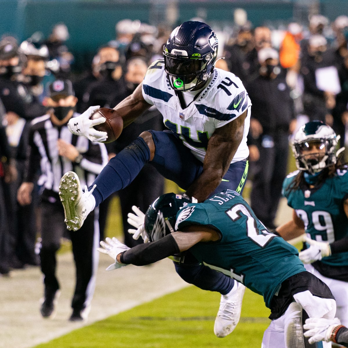 DK Metcalf scoring and celebrating touchdowns through the years