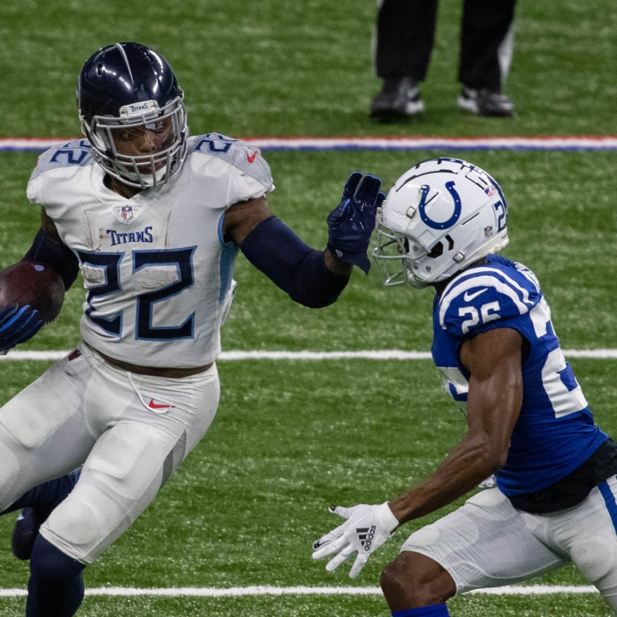 Denver Broncos wide receiver Tyrie Cleveland (16) plays against the  Tennessee Titans during the first half of an NFL football game Sunday, Nov.  13, 2022, in Nashville, Tenn. (AP Photo/Mark Zaleski Stock