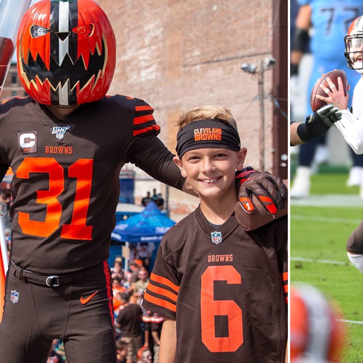 CLEVELAND, OH - OCTOBER 16: Cleveland Browns superfan Pumpkinhead